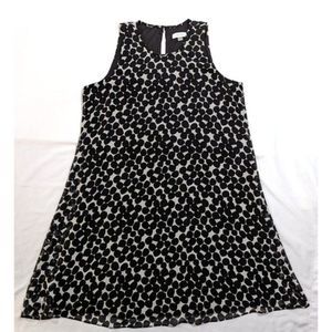 Calvin Klein Shift Dress Women 14 Chiffon Black/Wh Mixed Dot Sheer Flowy Lined‎